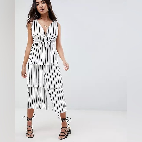 ASOS DESIGN Stripe Tiered Leg Jumpsuit | Black and white - Picture 3 of 4